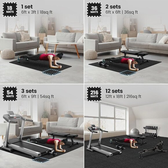 Gym Flooring Set - Interlocking EVA Soft Foam Floor Mat, 18 Pieces Puzzle Rubber - Picture 3 of 8